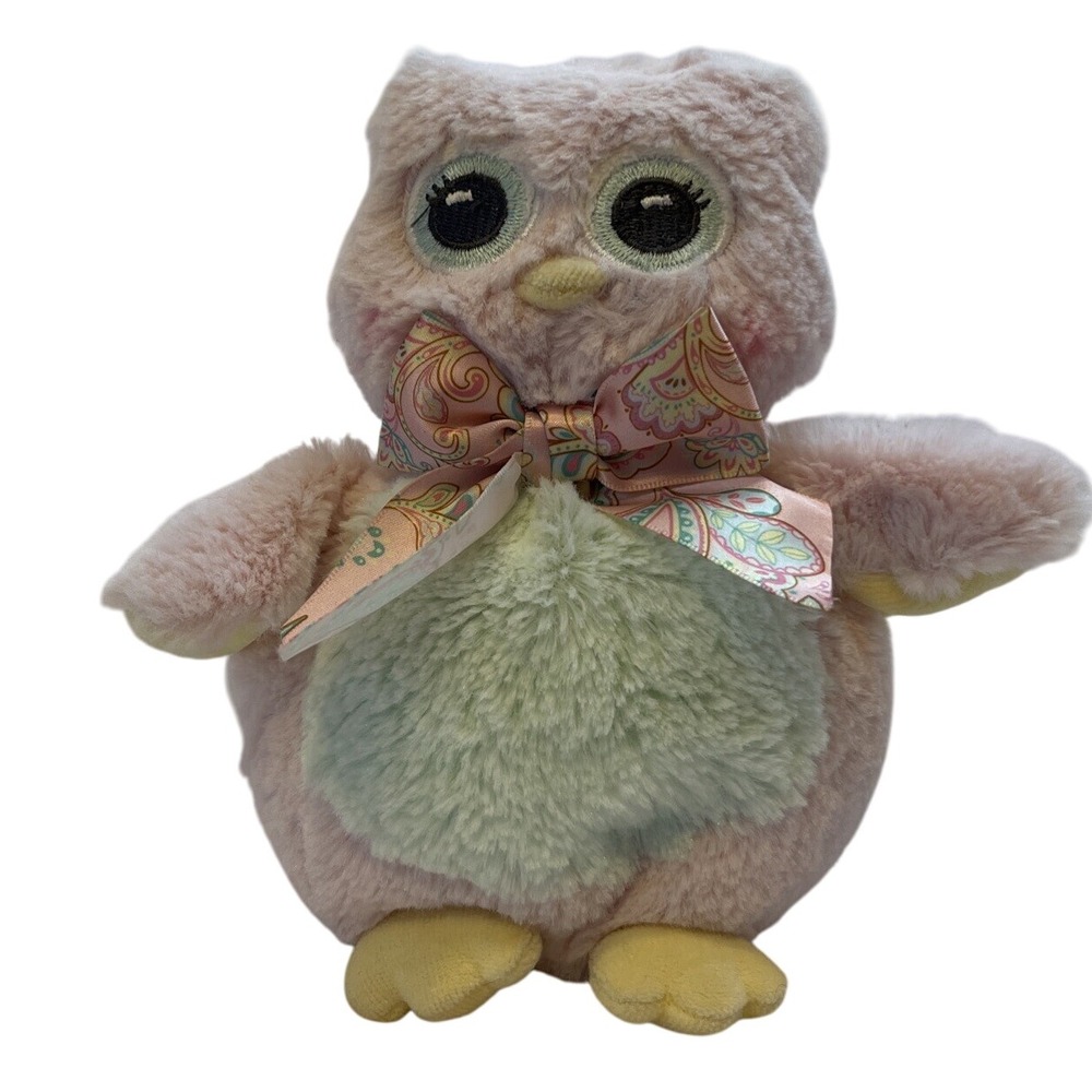 Pink Owl Plush Stuffed Animal with‎ Bow Childrens Decor Collectible Toy